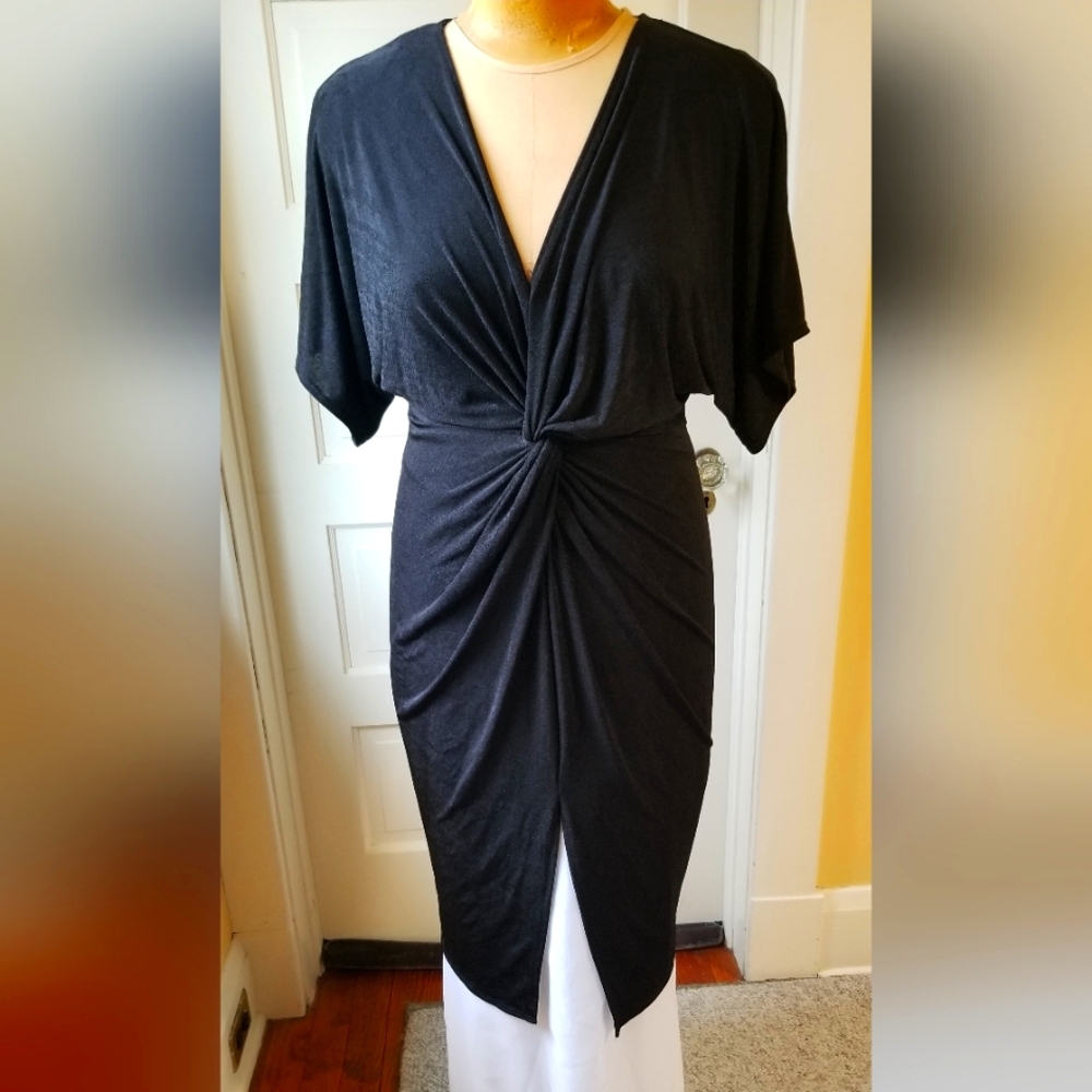 Fashion Nova NWT Black Knit Full Gown Knot Dress packs well for travel Size 1X